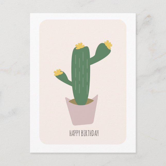 Postale Carte d'anniversaire grand cactus jaune et vert du (Devant)
