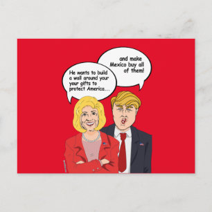 Postale Carte d'anniversaire Hillary vs Trump - Un mur aut
