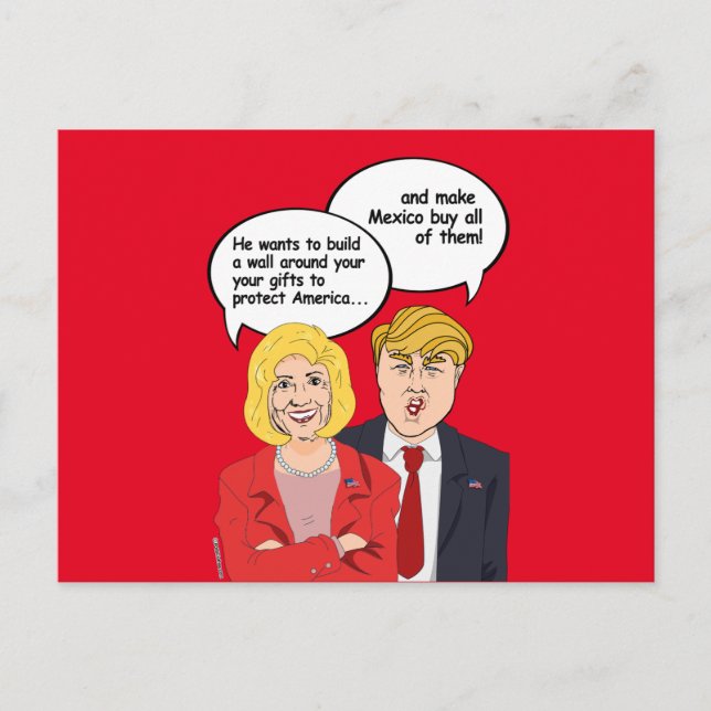 Postale Carte d'anniversaire Hillary vs Trump - Un mur aut (Devant)