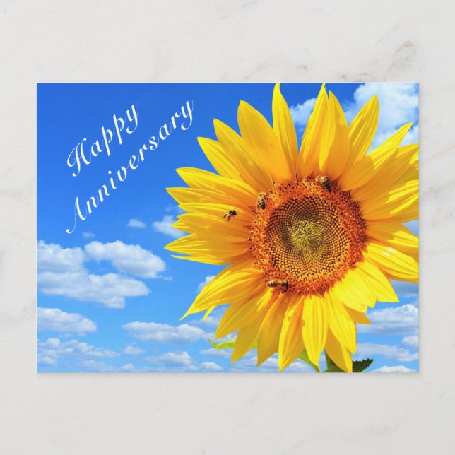 Postale Carte d'anniversaire joyeuse tournesol et abeilles (Devant)
