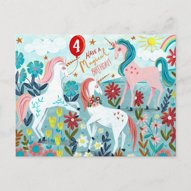 Postale Carte d'anniversaire licorne pour filles mignonnes (Devant)
