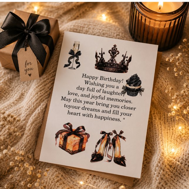 Postale Carte d'anniversaire Luxe Noir et Or pour Elle | É (Créateur téléchargé)