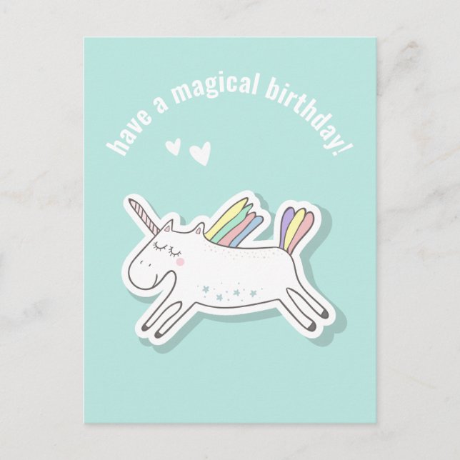 Postale Carte d'anniversaire magique - Licorne mignonne po (Devant)