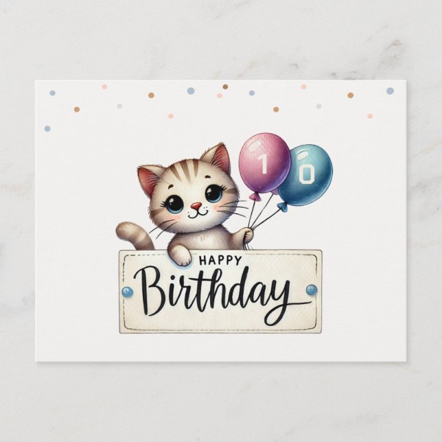 Postale Carte d'anniversaire mignonne avec Happy Cat et Ba (Devant)