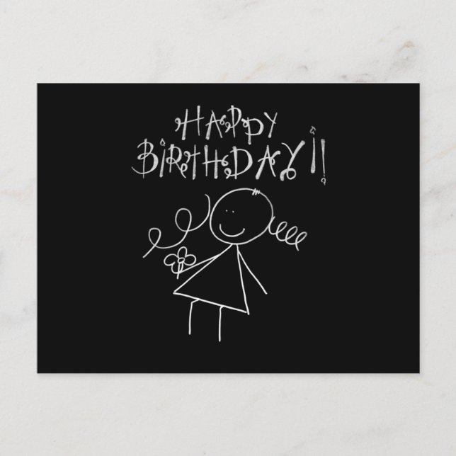 Postale Carte d'Anniversaire, Noir avec graphique blanc (Devant)