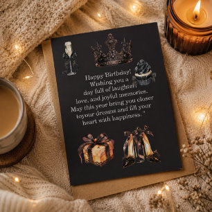 Postale Carte d'anniversaire noire de luxe pour elle   Cou