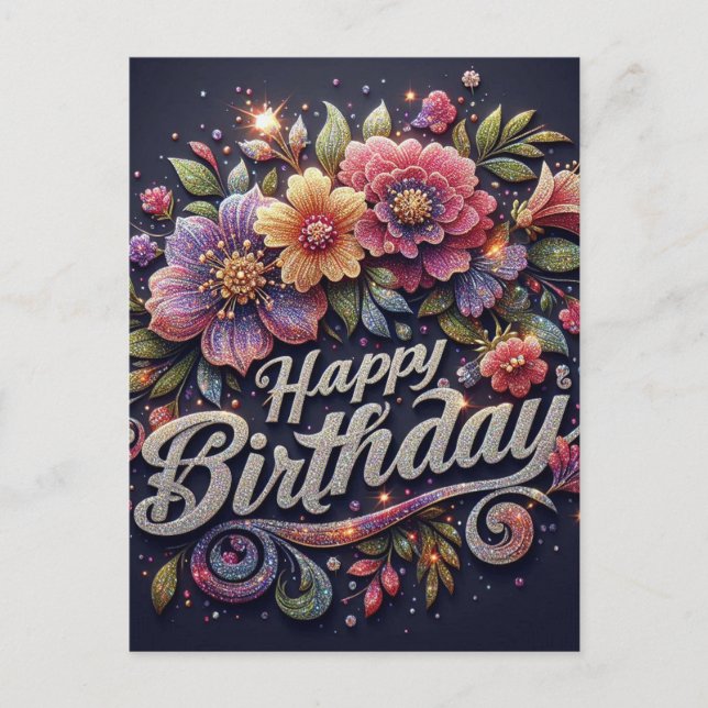Postale Carte d'anniversaire : paillettes colorées (Devant)