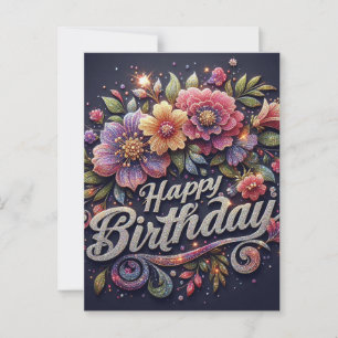Postale Carte d'anniversaire : paillettes colorées