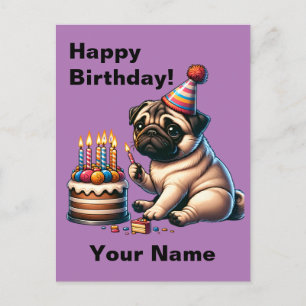Postale Carte d'anniversaire personnalisable pour Pug