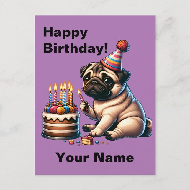 Postale Carte d'anniversaire personnalisable pour Pug (Devant)