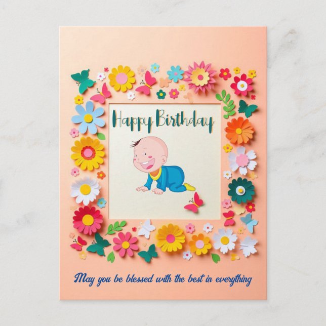 Postale Carte d'anniversaire personnalisée du cadre floral (Devant)