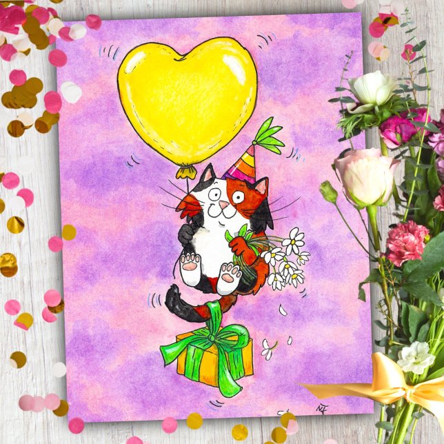Postale Carte d'anniversaire pour chat calico (Créateur téléchargé)