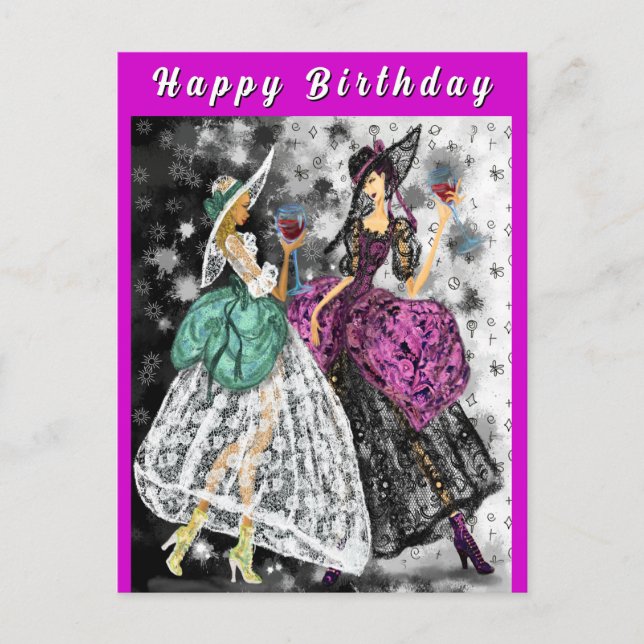 Postale Carte d'anniversaire pour femmes buvant du vin - À (Devant)