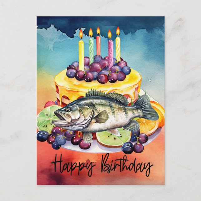 Postale Carte d'anniversaire pour les amateurs de pêche  (Devant)