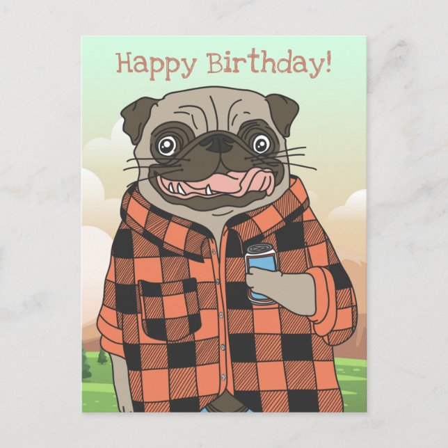 Postale Carte d'anniversaire Pug (Devant)