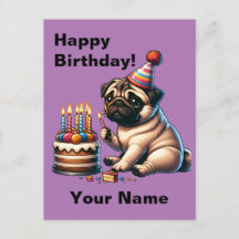 Carte d'anniversaire Pug personnalisable