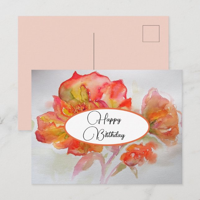 Postale Carte d'anniversaire Rose florale Rouge Jaune (Devant / Derrière)