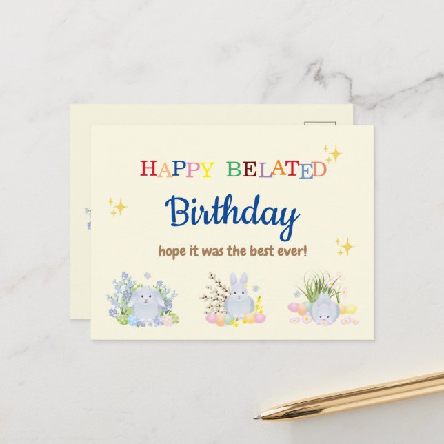 Postale Carte d'anniversaire tardif (Devant/Arrière en situation)