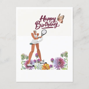 Postale Carte d'anniversaire Tennis pour femme joueuse 