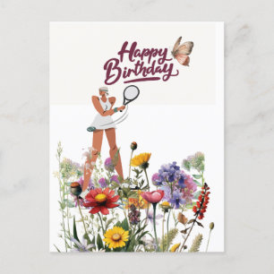Postale Carte d'anniversaire Tennis pour femme joueuse 