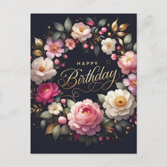Postale Carte d'anniversaire : Thème floral vibrant (Devant)