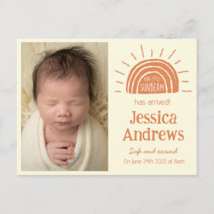 Postale carte d'annonce de naissance boho ensoleillée avec