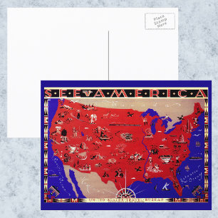 Postale Carte d'Antiquité vintage États-Unis d'Amérique, É
