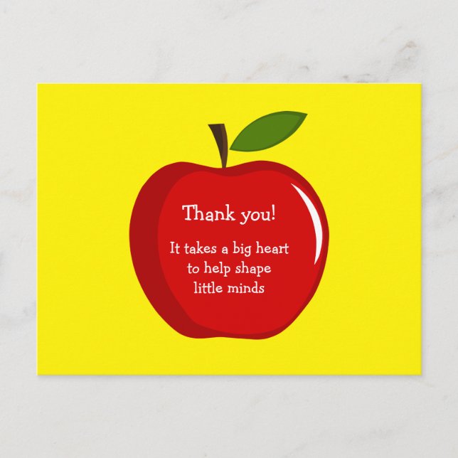 Postale Carte d'appréciation de l'enseignant Red Apple (Devant)