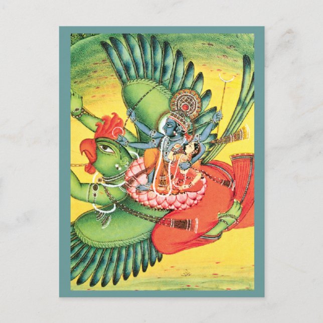 Postale Carte d'art Blue Vishnu Hindu God (Devant)