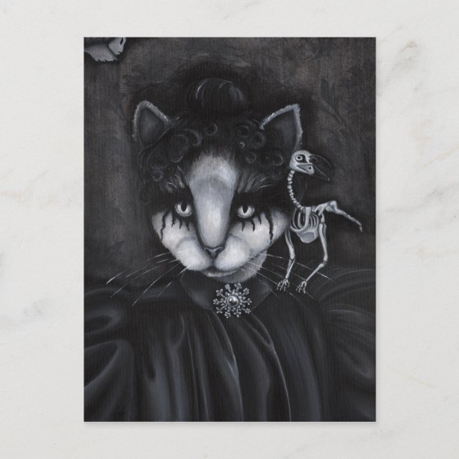 Postale Carte d'art gothique victorienne Squelette Oiseau  (Devant)
