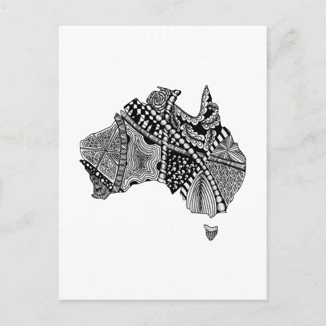Postale Carte d'Australie noir et blanc Art original (Devant)