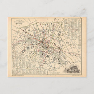 Postale Carte de 1858 : Itinéraire des Omnibus dans Paris 