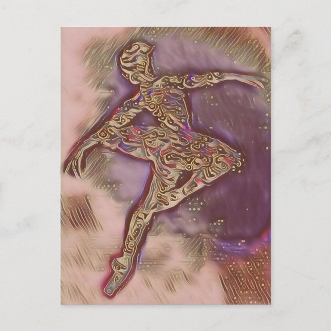 Postale Carte de ballerine rose et or abstraite (Devant)
