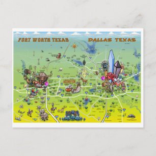 Postale Carte de bande dessinée de Dallas Fort Worth