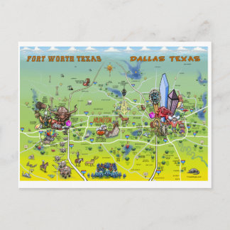 Postale Carte de bande dessinée de Dallas Fort Worth