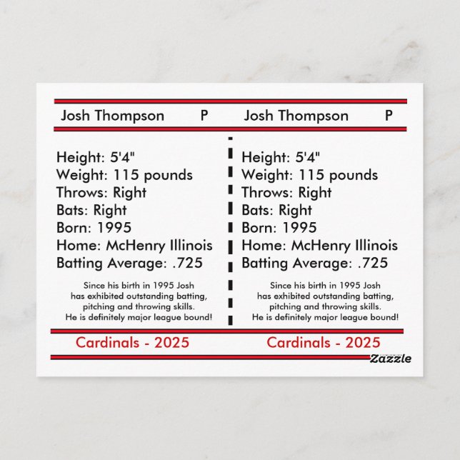 Postale Carte de baseball personnalisée unique (Dos)