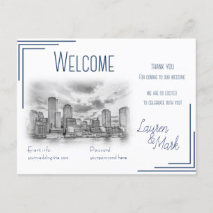 Postale Carte de bienvenue de mariage avec vue sur Boston 