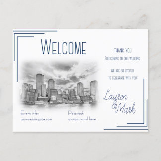 Postale Carte de bienvenue de mariage avec vue sur Boston 