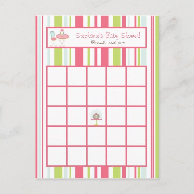 Postale Carte de Bingo Écrit Tea Party Pink Pastel Fleurs (Devant)