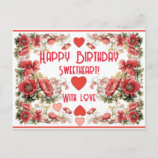 Postale Carte de Birthday Fleur de Coquelicot Vintage Text