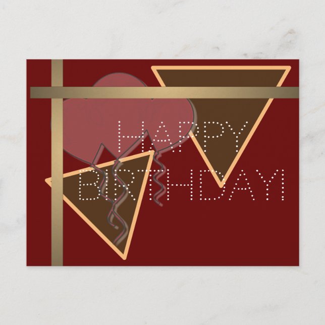Postale Carte de Bonne Anniversaire rouge marron or (Devant)