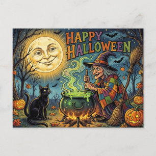 Postale Carte de Bonne Halloween, Sorcière Rétro des Année