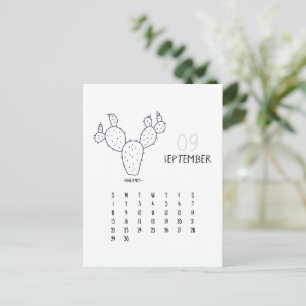 Postale Carte de calendrier personnalisable Cactus septemb