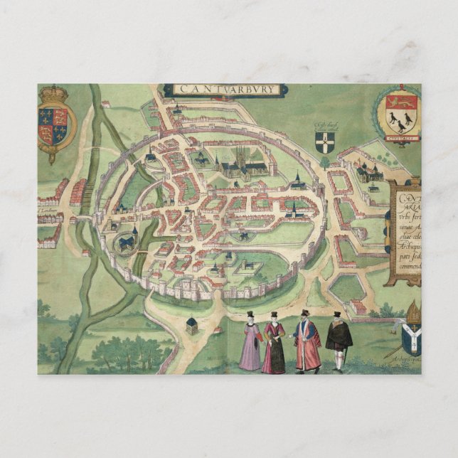 Postale Carte de Canterbury, de 'Civitates Orbis Terrarum' (Devant)