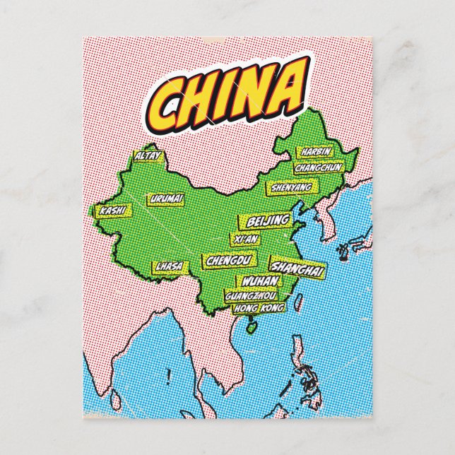 Postale Carte de Chine illustrée par Pop Art (Devant)