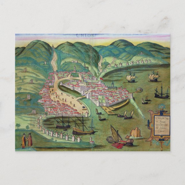 Postale Carte de Chios, de 'Civitates Orbis Terrarum' de G (Devant)