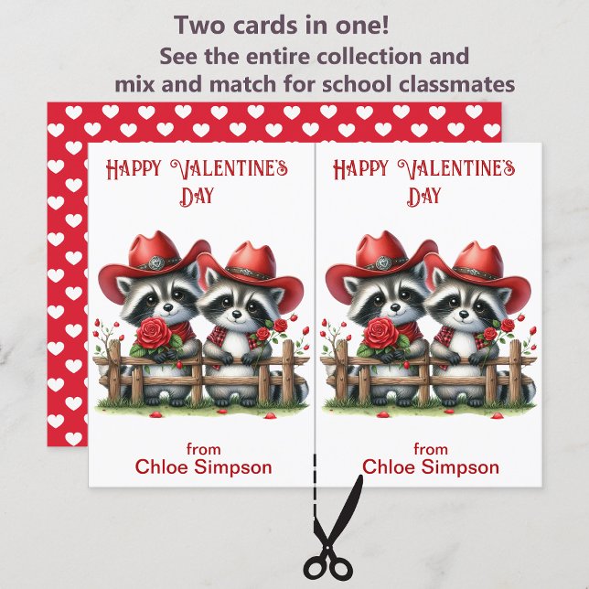 Postale Carte de classe Valentine pour enfants Raccoon Cow (Créateur téléchargé)