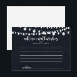 Postale Carte de conseil du Mariage Rustic String Lights<br><div class="desc">Cette carte de conseil mariage à cordes rustiques est parfaite pour un mariage moderne. Le design présente de belles lumières à cordes peintes à la main dans un arrière - plan bleu foncé. Ces cartes sont parfaites pour un mariage, une douche nuptiale, un baby shower, une fête de remise de...</div>