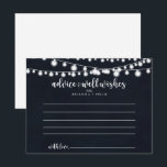 Postale Carte de conseil du Mariage Rustic String Lights<br><div class="desc">Cette carte de conseil mariage à cordes rustiques est parfaite pour un mariage moderne. Le design présente de belles lumières à cordes peintes à la main dans un arrière - plan bleu foncé. Ces cartes sont parfaites pour un mariage, une douche nuptiale, un baby shower, une fête de remise de...</div>