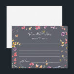 Postale Carte de conseil Mariage classique bleu sauvage<br><div class="desc">Cette carte de conseil classique aux fleurs sauvages et colorées est parfaite pour un mariage rustique. Le design présente des fleurs sauvages jaunes, violettes et blanches avec du feuillage dans un arrière - plan rose et vert aquarelle. Ces cartes sont parfaites pour un mariage, une douche nuptiale, un baby shower,...</div>